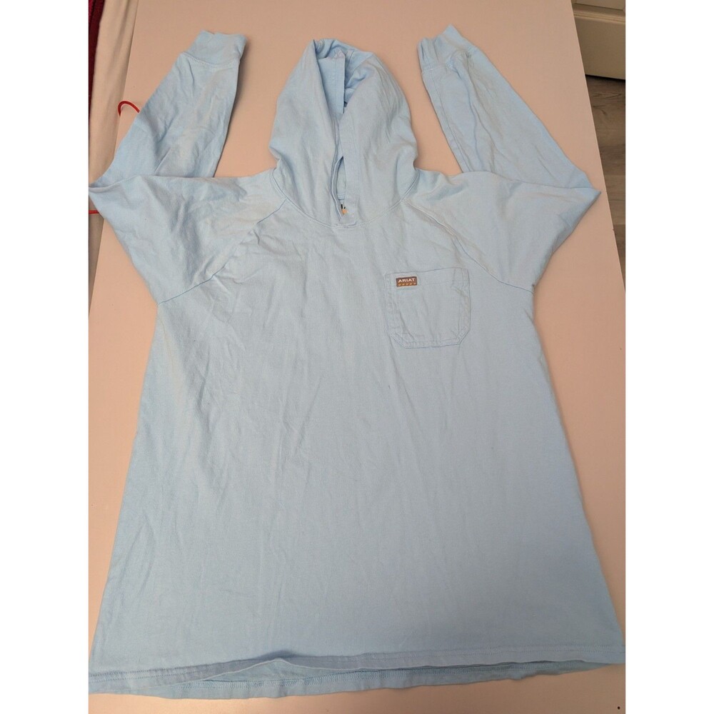 Ariat Rebar Women XL Hooded Long Sleeve T Shirt Workwear Light Blue 10043841